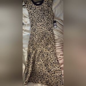Rachel Roy Black and Tan Leopard Print Midi Dress Size XXL